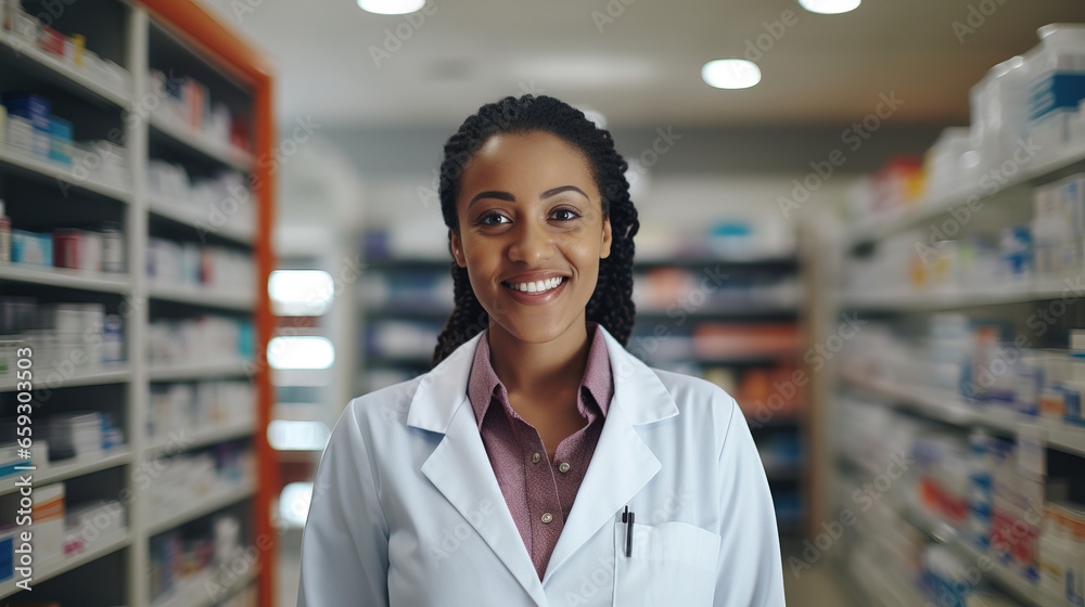 pharmacist at work, with empty copy space