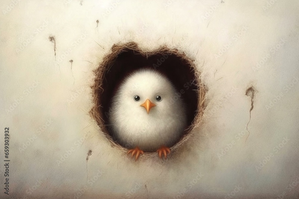 A soft chick with a hole in its heart. Generative AI - obrazy, fototapety, plakaty 