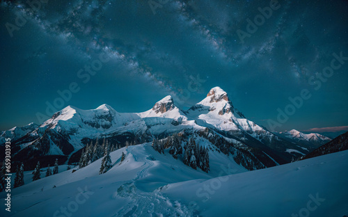 Snowy Mountain under Cloudy Starry Sky  © PixobaPICS