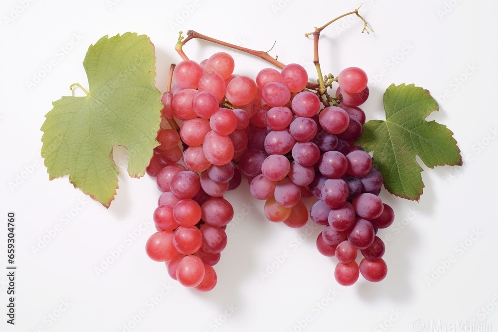 bunch of grapes on vine against white backdrop. Generative AI