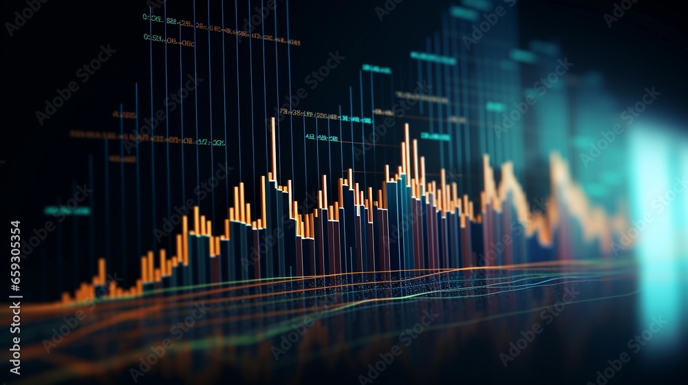 A composition illustrating abstract financial charts or graphs ascending to new heights, allowing space for text, background image, AI generated - obrazy, fototapety, plakaty 
