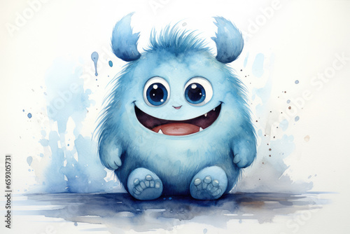 Cute positive monster in watercolor drawing style