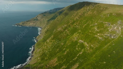 Green Sheer Mountains Of Sierra de la Capelada In Galicia, Spain. Aerial Drone Shot photo