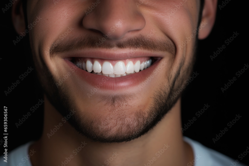 Close up of beautiful smiling man with white perfect teeth Close up of beautiful smiling man with white perfect teeth