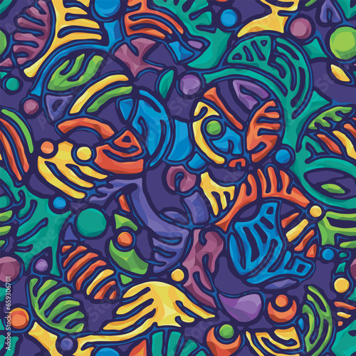 Abstract circular shapes in vivid colors. Seamless colored round geometric pattern. Colorful cartoon 3D graffiti style ornament. Repeat print for teenagers fashion textile. Vector wallpaper