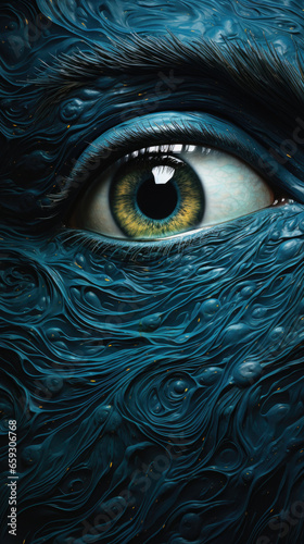 Human eye close up, blue abstract background © pilipphoto