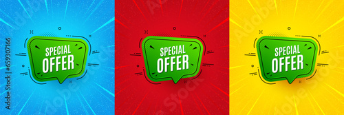 Special offer banner. Sunburst offer banner, flyer or poster. Discount sticker shape. Sale coupon bubble icon. Special offer promo event banner. Starburst pop art coupon. Special deal. Vector