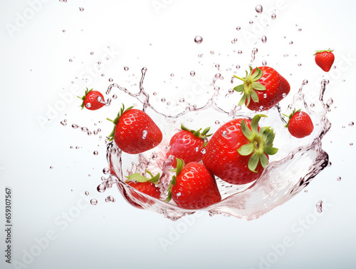 Fresh strawberries in a splash of yogurt and juice is a neutral backdrop.