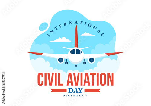 International Civil Aviation Day Vector Illustration on 7 December with Plane and Sky Blue View for Appreciate in Flat Cartoon Background Design
