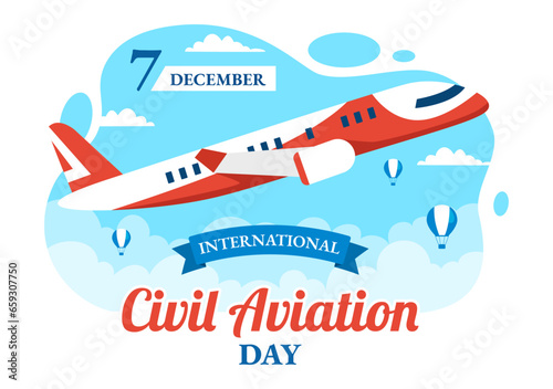 International Civil Aviation Day Vector Illustration on 7 December with Plane and Sky Blue View for Appreciate in Flat Cartoon Background Design