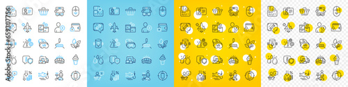 Vector icons set of Water drop, Ice cream and Delivery truck line icons pack for web with Voice assistant, Arena stadium, Cleaning outline icon. Add user, Warning. Vector