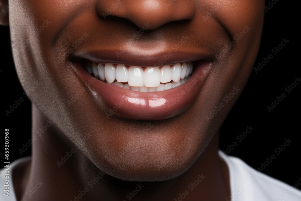 Close up of beautiful smiling black man with white perfect teeth