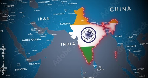 Animation of border India on map.