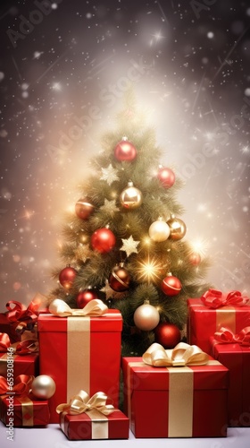 Festive decoration and gift boxes and Christmas background , ai generated © Tonton54