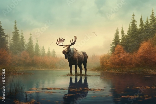 A daring moose exploring the great outdoors. Generative AI photo