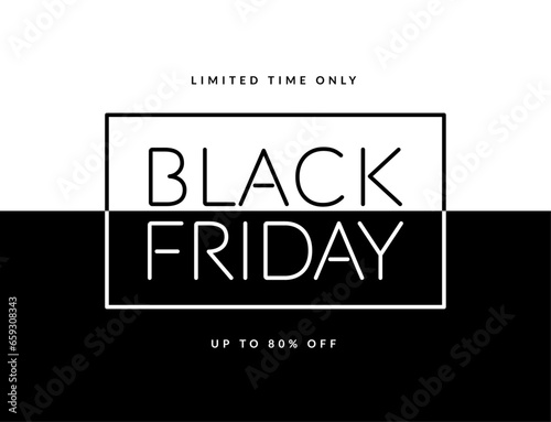Minimalistic Black Friday sale banner. Black and white template for modern advertising promotion.