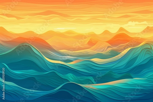 Illustration of abstract background with undulating ocean under clear sky. Generative AI