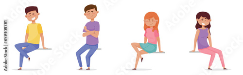 Cheerful People Characters Sitting in Casual Wear Vector Set