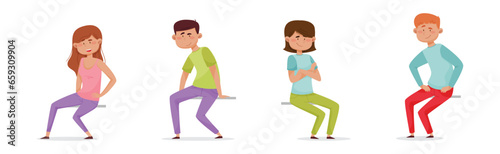 Cheerful People Characters Sitting in Casual Wear Vector Set