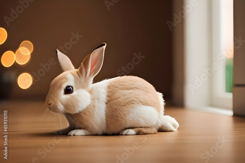 Brown and white rabbit on the Floor.