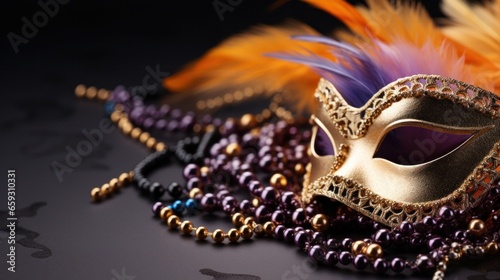Venetian Carnival Mask and Beads: The Essence of Mardi Gras.
