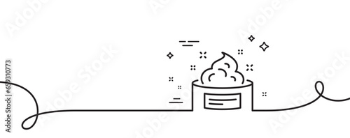 Skin cream line icon. Continuous one line with curl. Face care sign. Gel or Lotion symbol. Skin cream single outline ribbon. Loop curve pattern. Vector