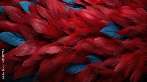 A detailed look at bright red feathers, resulting in an abstract and textured background. © Liana