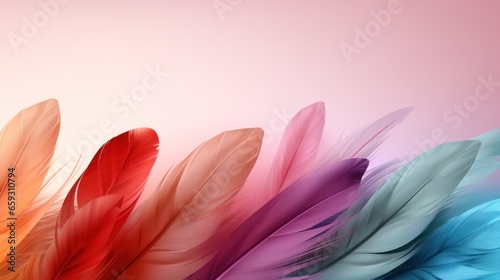 Abstract background texture composed of vivid and closely captured feathers. 