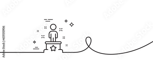 Success line icon. Continuous one line with curl. Winner podium sign. First place award symbol. Success single outline ribbon. Loop curve pattern. Vector