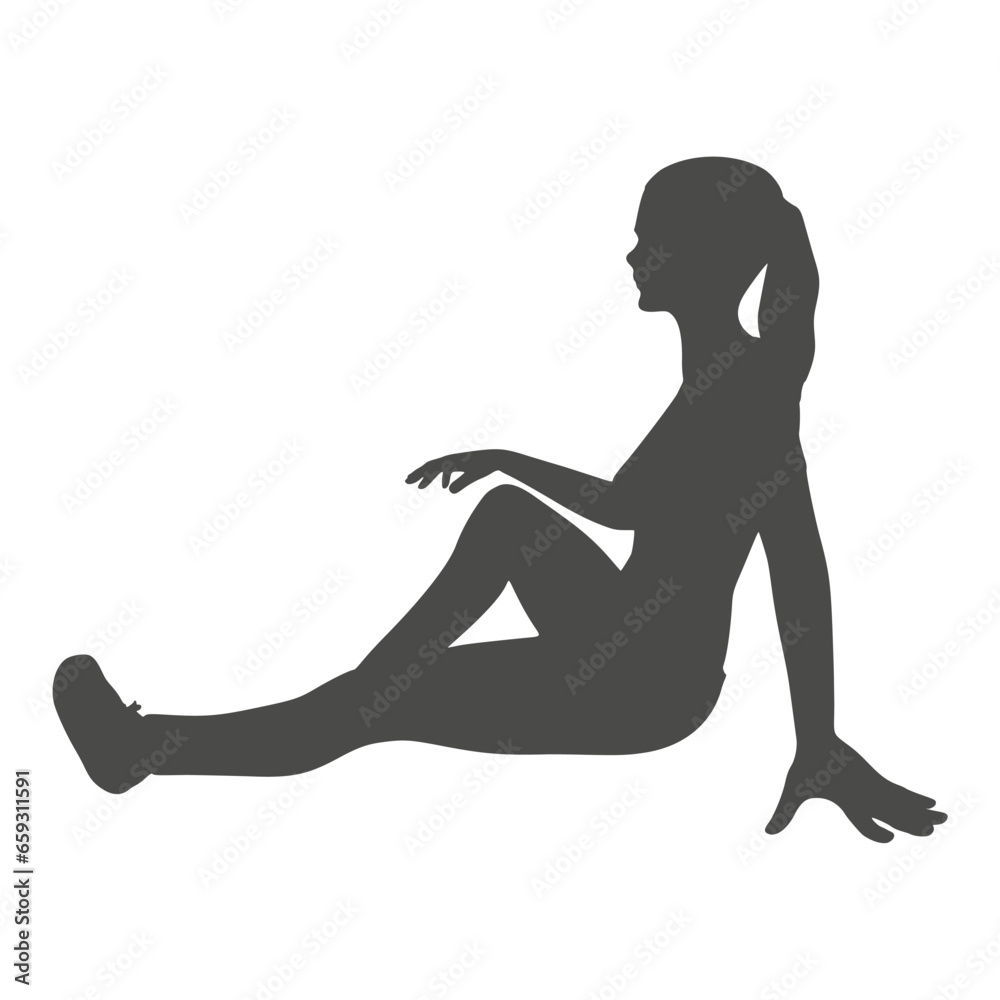 Sitting woman. Sport girl illustration. Young woman silhouette