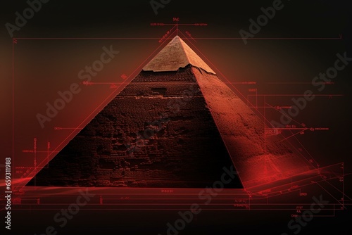 Egyptian pyramid highlighted  red . Generative AI