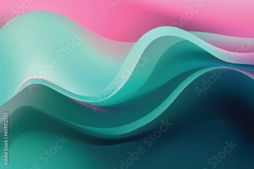 Green and pink color wavy background with paper cut style