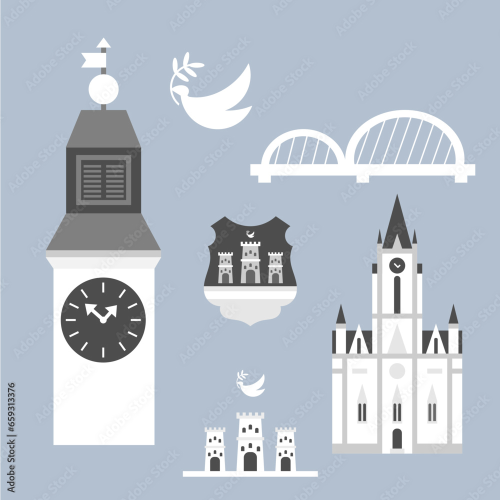 City of Novi Sad simple icon set black and white, vector illustration