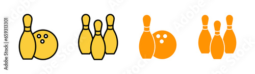 Bowling icon set for web and mobile app. bowling ball and pin sign and symbol.