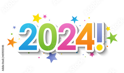 2024! colorful vector typography banner with stars