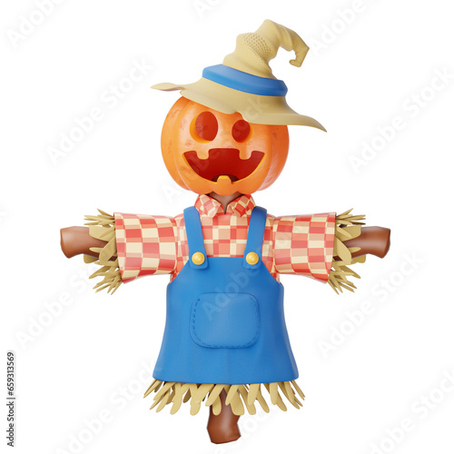 scarecrow with pumpkin 3d rendered