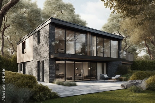 A 3d rendering of a residential property. Generative AI © Elowen