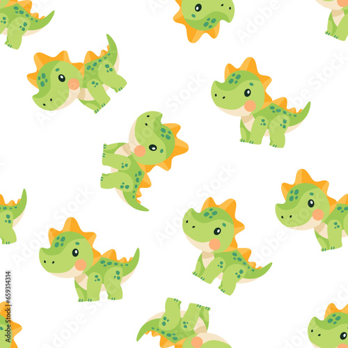 Bright vector seamless pattern. Cute dinosaurs. Pattern for baby clothes  textiles  diapers and fabrics. Vector illustration