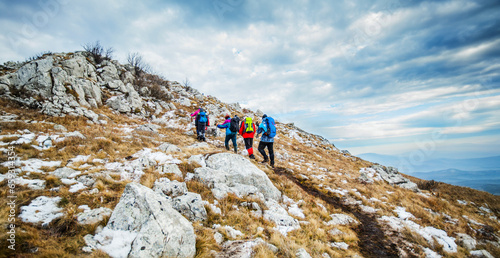 Trekking Group People Outdoor Nature Healthy Activity Mountain Hiking