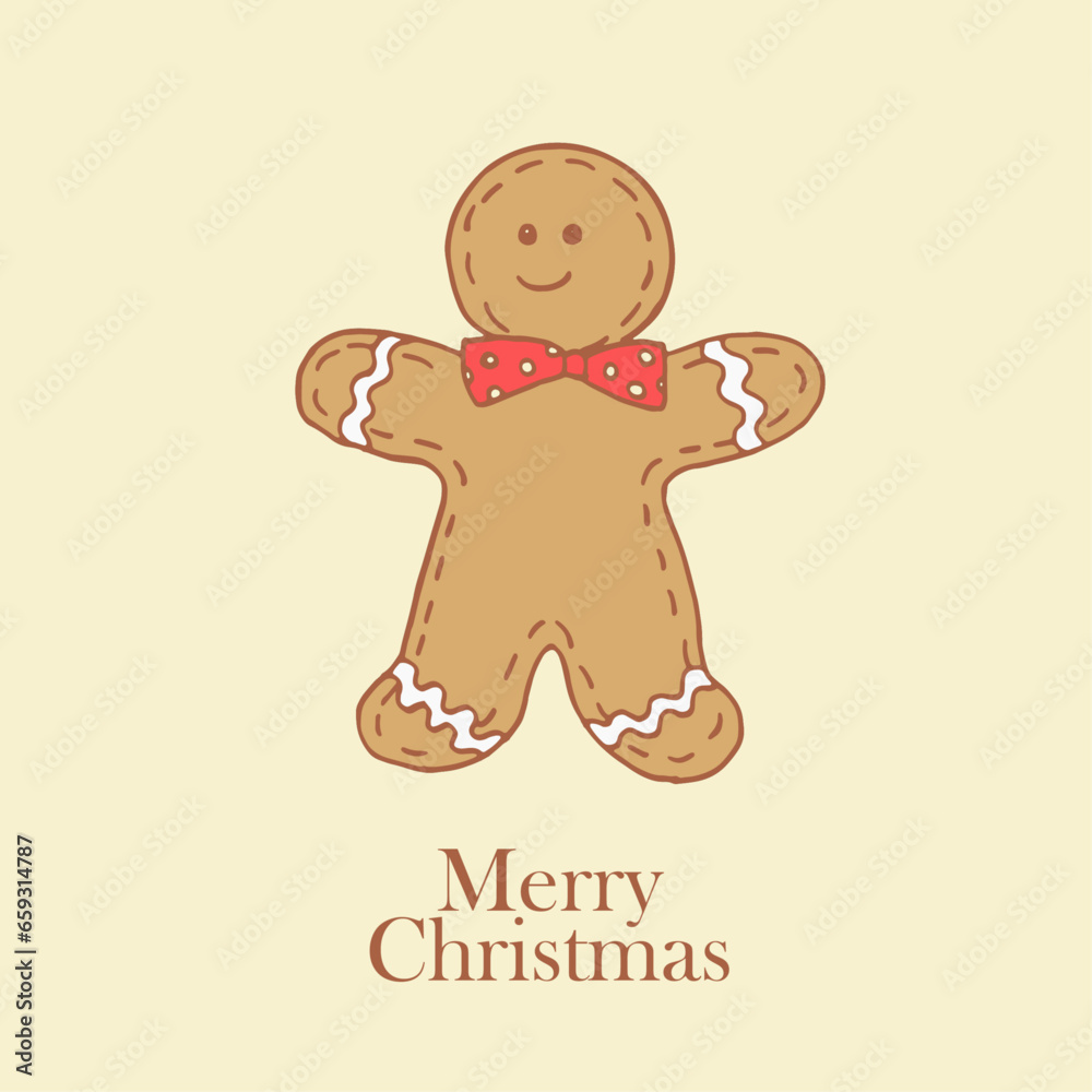 Obraz premium Gingerbread man, christmas toys, christmas cardchristmas decorations, line art, celebration, holidays, december 25, illustration 