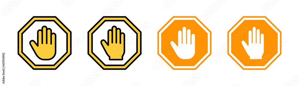 Fototapeta premium Stop icon set for web and mobile app. stop road sign. hand stop sign and symbol. Do not enter stop red sign with hand