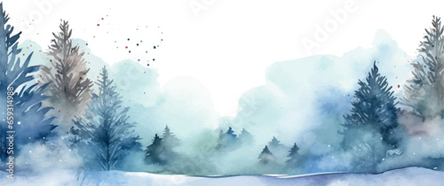 Watercolor winter landscape with trees, background