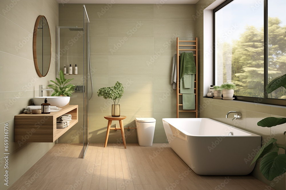 Modern minimalist bathroom interior, generative AI Modern minimalist bathroom interior, generative AI