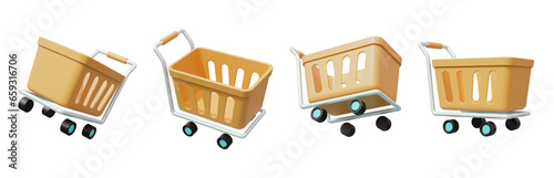 Shopping cart 3d render isolated, supermarket cart isolated 3d render