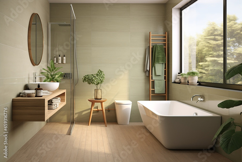 Modern minimalist bathroom interior  generative AI