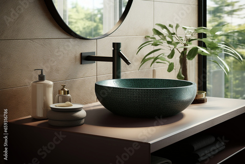 Modern minimalist bathroom interior, generative AI
