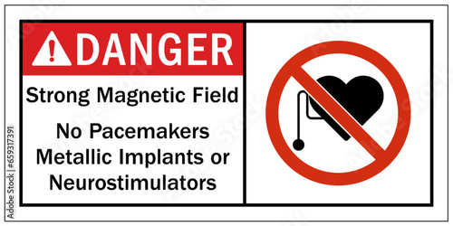 Pacemaker and magnetic hazard warning sign and labels 