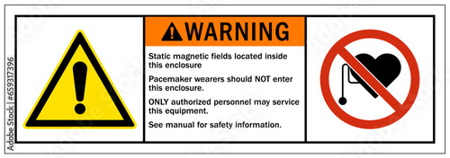 Pacemaker and magnetic hazard warning sign and labels magnetic field can be harmful to pacemaker wearers