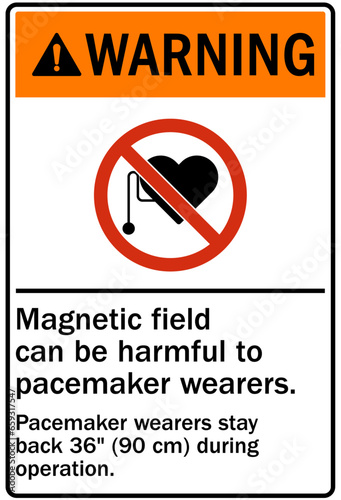 Pacemaker and magnetic hazard warning sign and labels magnetic field can be harmful to pacemaker wearer