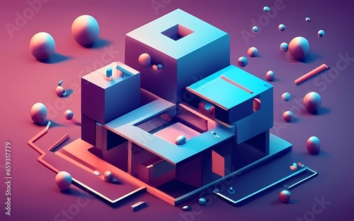 Abstract colorful geometric background with 3d shapes. AI Generation